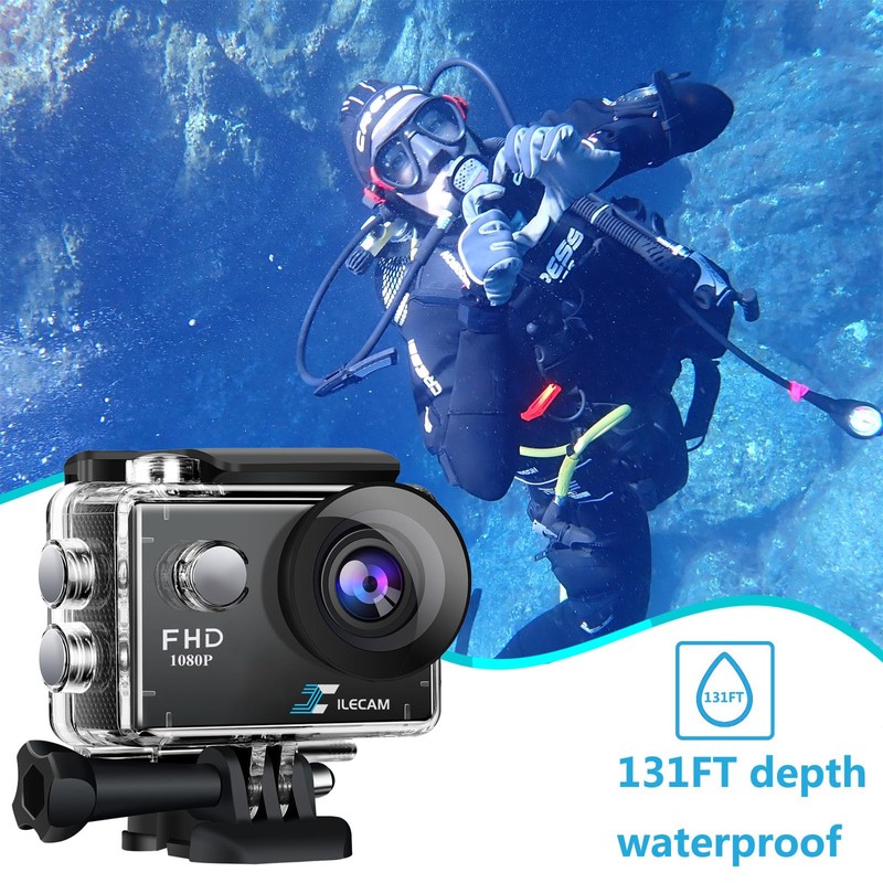 Xilecam Action Camera 1080P 30fps Sports Camera 40m/131ft Underwater Waterproof