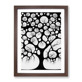 A Monochrome Tree No.3 Framed Print for Living Room Bedroom Home Office Décor, Wall Art Picture Ready to Hang, Walnut A4 Frame (34 x 25 cm)