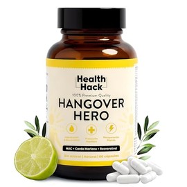 Health Hack Hangover Hero | Alivio de Resaca Avanzado | Con NAC, Cardo Mariano, Ácido Alfa Lipoico, Resveratrol, Jengibre y más | Recupera tu Energía 