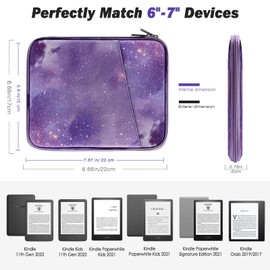MoKo 6-7" Kindle Sleeve Bag for 7" Kindle Colorsoft Signature Edition, All-New 6" Kindle 11th Gen 2022/10th Gen 2019/8th Gen 2016, 6.8" Kindle Paperwhite 11th/10th Gen 2021/2018,Starry Purple