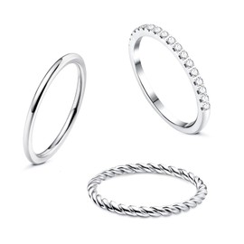 ZELORES 3Pcs CZ Stacking Rings for Women Stainless Steel Twisted Midi Knuckle Ring CZ Wedding Band Ring Minimalist Thin Stackable Rings Comfort Fit Size 6-10(9)