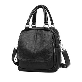 PORRASSO Backpack Purse Women Crossbody Bag Ladies Small Rucksack PU Waterproof Shoulder Bag Handbag Daypack for Travel Shopping Dating Black