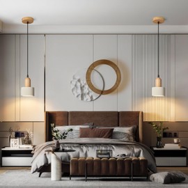 LBSQJ Modern Pendant Lights Cement White Chandelier Wooden Ceiling Lamps for Kitchen Island Bedroom Dining Room Living Room bar（2 Pack）