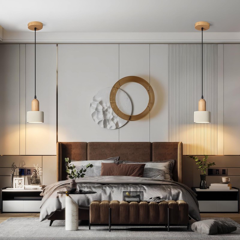 LBSQJ Modern Pendant Lights Cement White Chandelier Wooden Ceiling Lamps