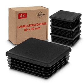 LouMaxx 4 Lamellar Plugs 80 x 80 mm - Pipe Cover Black Plugs for Square Tube 80 x 80 mm - Square Pipe Plugs Made of Robust Plastic - Post Caps as Cover Cap