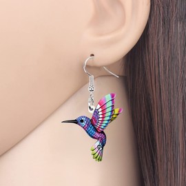 Bonsny Acrylic Drop Dangle Hummingbird Bird Earrings Jewelry For Women Girls Kids Gift Charms (Puprle)
