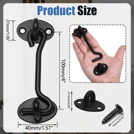 Biaungdo Heavy Duty Hook and Eye Latch, 4 Inch Black Privacy Hook Barn Door Lock Easy Lock, Stainless Steel Gate Latch for Doors/Windows/Sheds/Gates/Fences/Closets/Cabinets, 1 Pack