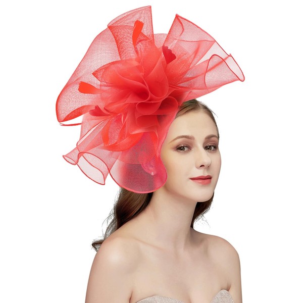 Z&X Large Fascinator Hats for Women Church Sinamay Headband Clips