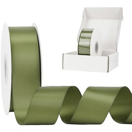 HUIHUANG 1-1/2 inch Double Face Satin Ribbon, Polyester Moss Green Ribbon 50 Yards Per Roll for Gift Wrapping Bows Making Floral Bouquet Wedding Invitations Decor Party Favor and Craft Supplies