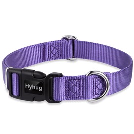 Hyhug Designs Classic Basic Dog Collars, Plain Nylon, Secure Quick Buckles, Remove, and Can Hang Dog ID Tags (Large, Purple)