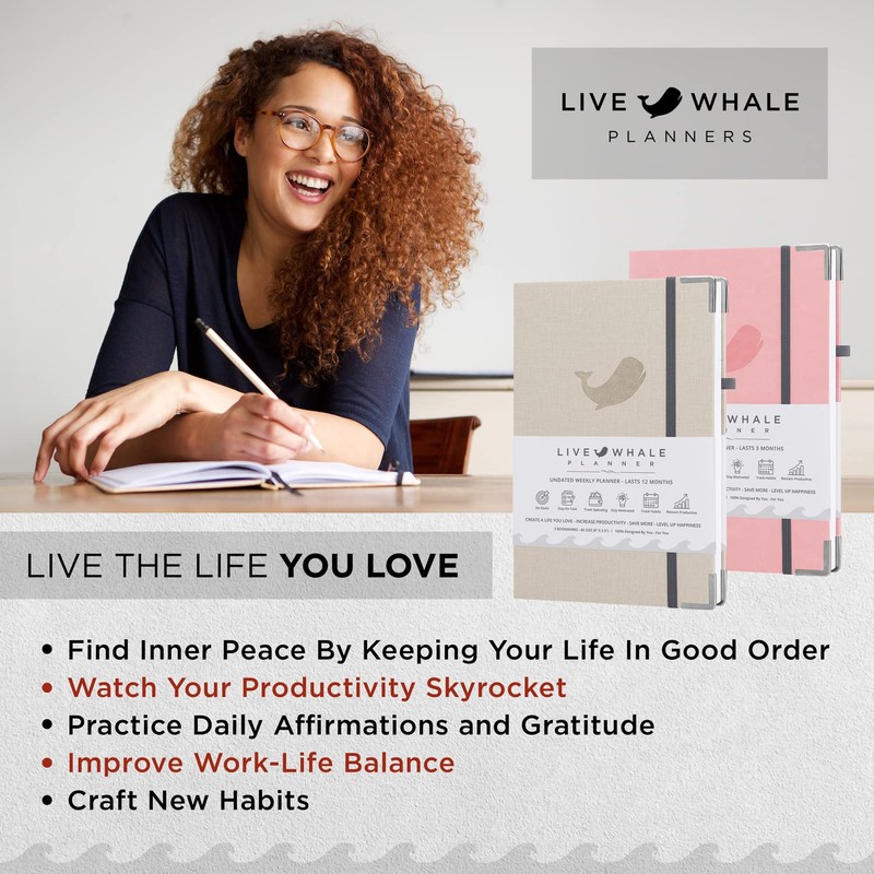 Live Whale Daily Planner - 90 Day Organizer Mindfulness Journal