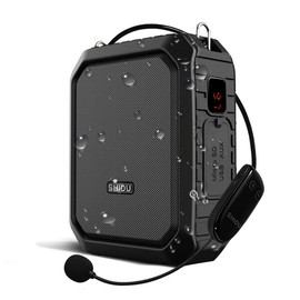 Voice Amplifier Wireless Speaker with Microphone Headset for Teachers Parkinsons Tour Guide Bluetooth Pa 18W Waterproof WB800 Black (Wireless_Black)