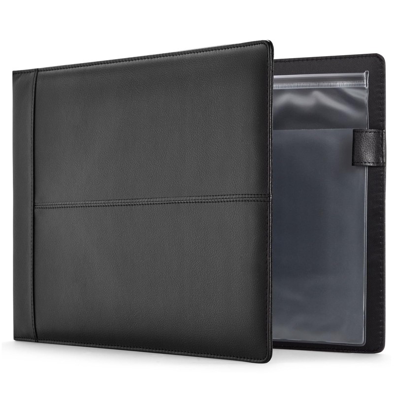 Juvale Check Binder - Black Faux Leather, 7-Ring, 14 x