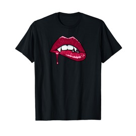 Sexy Vampire Mouth - Fang Biting Lip with drop of Blood T-Shirt
