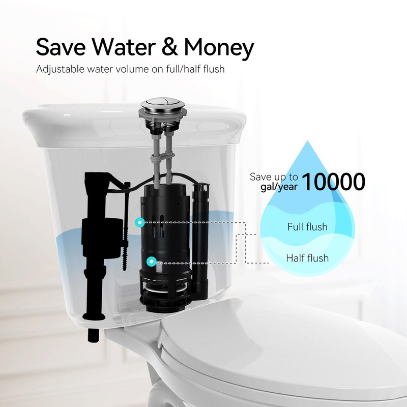 R&T 3-Inch Dual Flush Valve with Top Push Button Toilet