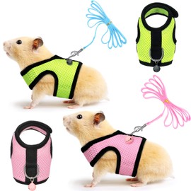 SATINIOR 2 Pieces Guinea Pig Clothes Baby Ferret Rats Hamster Soft Mesh Harness Leash Vest Set with Bell for Guinea Pigs, Hamster, Ferret, Rabbit, Chinchilla and Similar Small Animals(S)