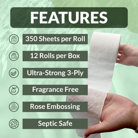 Reli. Bamboo Toilet Paper (12 Jumbo Rolls) | 3 Ply Toilet Paper (350 Sheets/Roll) Bathroom Tissue | Organic Bath Tissue | Bamboo Chemical Free Rolls (4200 Sheets Total)