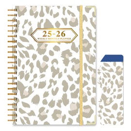 Knagsfa 2025-2026 Monthly Planner, Jul.2025-Jun.2026 Weekly Monthly Planner 6.5"x8.5" with Page Tabs, Calendar Hardcover with Inner Pocket, Elastic Band, Twin-Wire Binding, Bookmark,Gray Pink Leopard