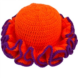 Hshsclth Boho Chic Crochet Hat Solid-Color Handmade Knit Bucket Hat with Colorful Ruffles Winter Knitted Fisherman Hat (US, Alpha, One Size, Orange Purple)