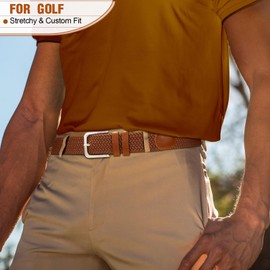Men's Belt Braided Stretch Belt for Men Golf Pants Casual Jeans (Brown)