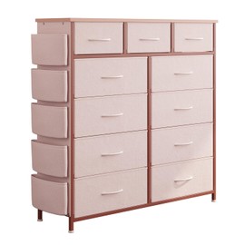 LIVEHOM Dresser for Bedroom with 11 Drawer, Dressers & Chests of Drawers with Side Pockets, Hooks, Fabric Storage Drawer, Steel Frame, Wood Top, Organizer Unit and Pull Handle for Closet.
