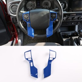 LLKUANG Car Steering Wheel Moulding Chrome Cover Trims Stickers Fit for Toyota Tundra 2014-2021 Tacoma 2016-2022 ABS Steering Wheel Cover Trim Accessories(Blue,3+2 Holes Style)