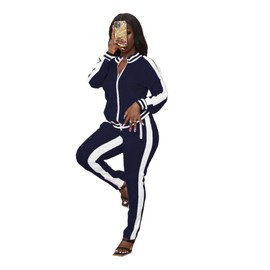 TOPONSKY 2 Piece Fall Outfits For Women Outfit Sweatsuits Long Women's Navy White 2XL