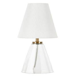Henn&Hart 13.62" Tall Mini Lamp with Fabric Shade in Clear Glass/White, for Home, Living Room, Bedroom, Entertainment Room, Office, Kitchen, Dining
