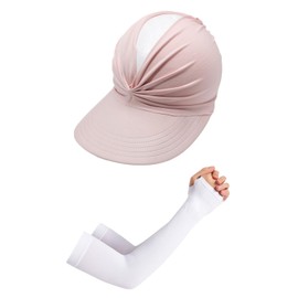 1 Piece of Beach Sun Hat, 1 Pair of Sun Protection Sleeves, Breathable Hollow Top Hat, Women's Outdoor Sun Protection Hat, Wide Brim Hollow Top Hat, Summer Sun Hat, Adjustable Sun Hat Pink