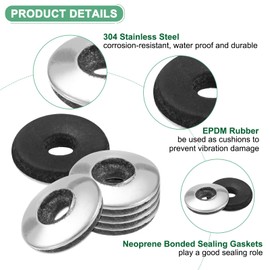 M METERXITY 80-Pack EPDM Bonded Sealing Rubber Washers, 304 Stainless Steel #8 x 1/2"OD Neoprene Rubber Washers Gasket for Bolts/Screws/Machinery/Ships/Roof