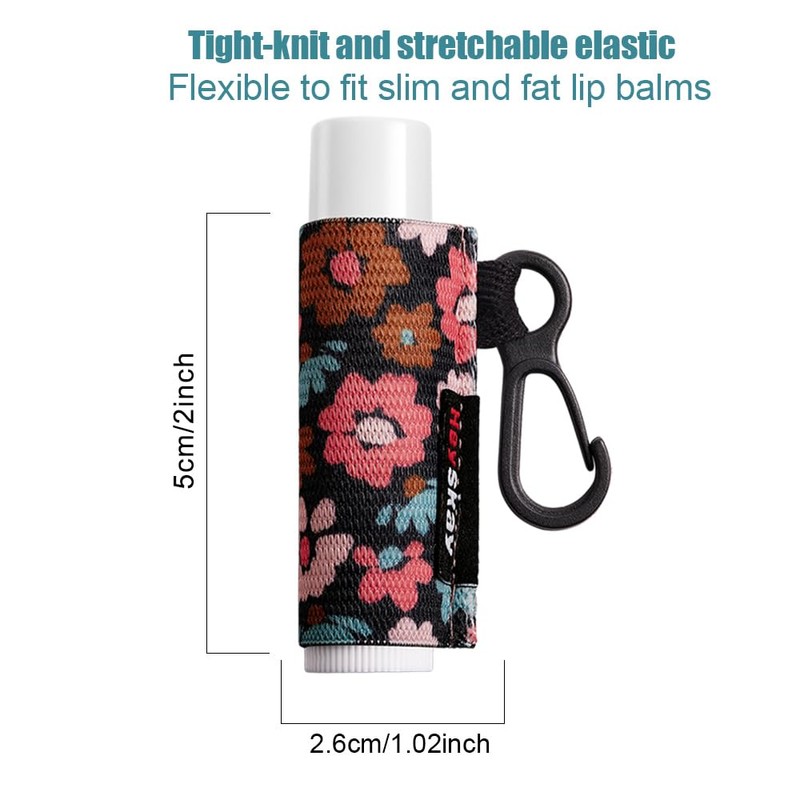 HEYSKAY Lip Balm Holder Sleeves Keychain Chapstick Elastic Sleeves(Black/Color strip/Geometrical