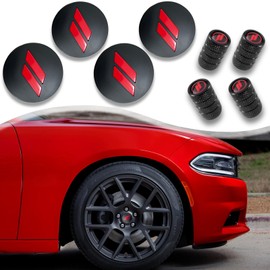 ZDEERAOTO 4pc 63mm/2.5 inches Slash Wheel Center Cap Covers Tire Valve Stem Cap Covers Compatible with Dodge Charger Challenger Durango Hornet Dart R/T SRT Magnum Nitro Journey Caliber (RED)