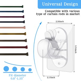 6-Pack No Hole Curtain Rod Brackets Hangers, Self Adhesive Curtain Rod Holders, No Drilling, No Nail Heavy Duty Stick on Rod Hooks