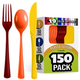 150 Pack Thanksgiving Cutlery Set, Thanksgiving tableware disposable, 50 Plastic Forks 50 Plastic Spoons 50 Plastic Knives Thanksgiving Table Decor Disposable Cutlery Set For Party Supplies Exquisite