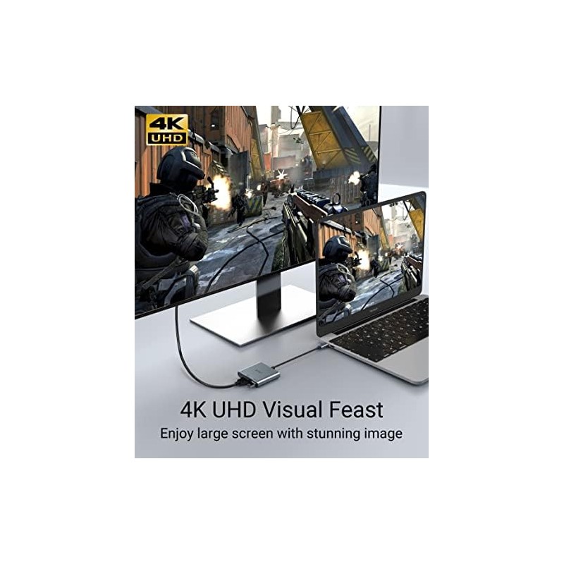 JESWO Adaptador USB C a HDMI, 3 en 1 Adaptador