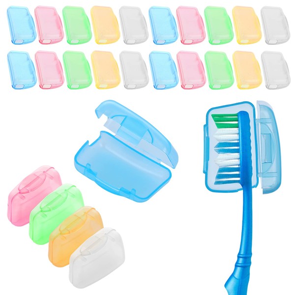 Aster Pack of 20 Toothbrush Covers Protective Case, 5 Colours Toothbrush Case, Travel Toothbrush Head Covers, Portable Toothbrush Caps for Travel, Home, Camping and School, Colourful, carry-on luggage