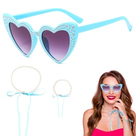 HIYMDOIT Love Shaped Sunglasses Kit for Women Sparkle Sunglasses and Plastic Beaded Necklace Bracelet Dress Up Accessories for Wedding Bachelorette Party Bride Bridesmaid Decor