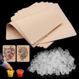 Tattoo Practice Skins with Mixed Ink Cups - Autdor 310Pcs Tattoo Fake Skin and Ink Caps Kit Includes Mixed 300Pcs Pigment Ink Cups #9 Small #13 Medium #16 Large and 10Pcs Tattoo Skin