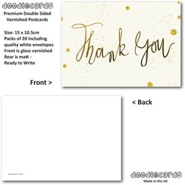 doodlecards Thank You Cards Thankyou Gold & Cream Postcards Cards Pack of 20 Postcards and Envelopes
