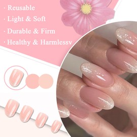 Pack of 24 Artificial Nails, Short Almond False Nails, French Pink Gradient, Glitter Artificial Nails, Press On Nails, Acrylic Full Cover Fingernails Nails for Sticking on for Women and Girls