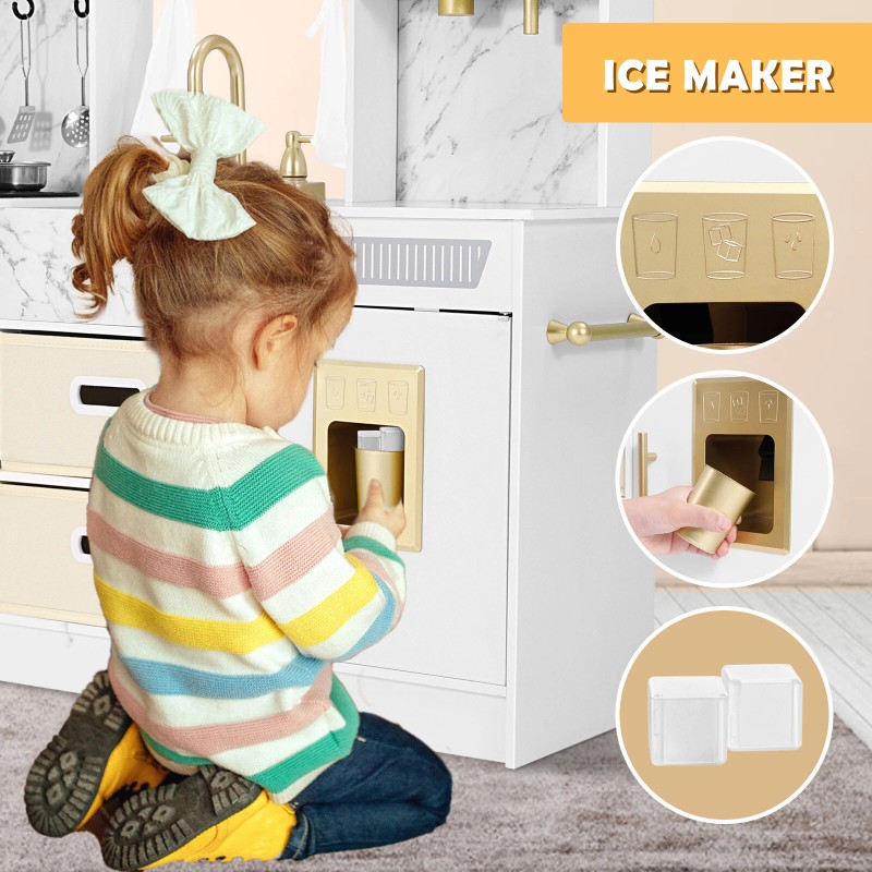 JOYLDIAS Wooden Kitchen Pretend Playset Kids Cooking Toys Toddler Gift