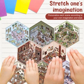 8 Pieces DIY 3D House Stickers, 3D Miniature House Stickers, DIY Stickers, Sticker Scenes DIY from Supermarket, Cafe, Restaurant for Adults and Children (8 Pieces, C)