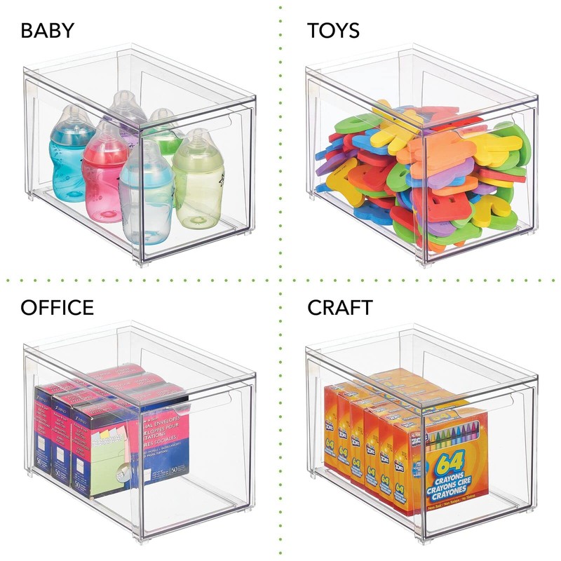 mDesign Plastic Stackable Closet Storage Organizer Bins with Pull Out