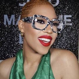 VOOGLAM Black Stripe Square Frame Blue Light Blocking Glasses Fashion Fake Glasses for Women Anti Eyestrain & UV Borislav