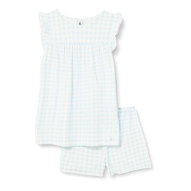 Petit Bateau Girls Pyjacourt, White Marshmallow / Blue Gomme