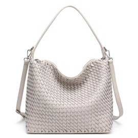 NEWBELLA Women's Hobo Crossbody Bags Vegan Leather Handbags Purses for Women Shoulder Bag with Wide Strap, Beige, Medium