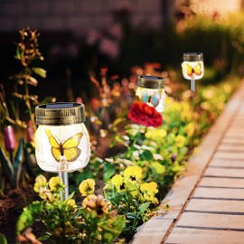 Luces solares de jardín decorativas al aire libre, paquete de 3 luces decorativas de cristal de mariposa para camino, césped, patio (2021 más nuevo)
