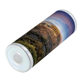 Lunarable Athens 20 Oz Skinny Tumbler, Historical Architecture at the Acropolis of Athens During a Colorful Sunset, Leak-Proof Straw Lid and Brush Vacuum Insulated for Outdoor Use, Multicolor