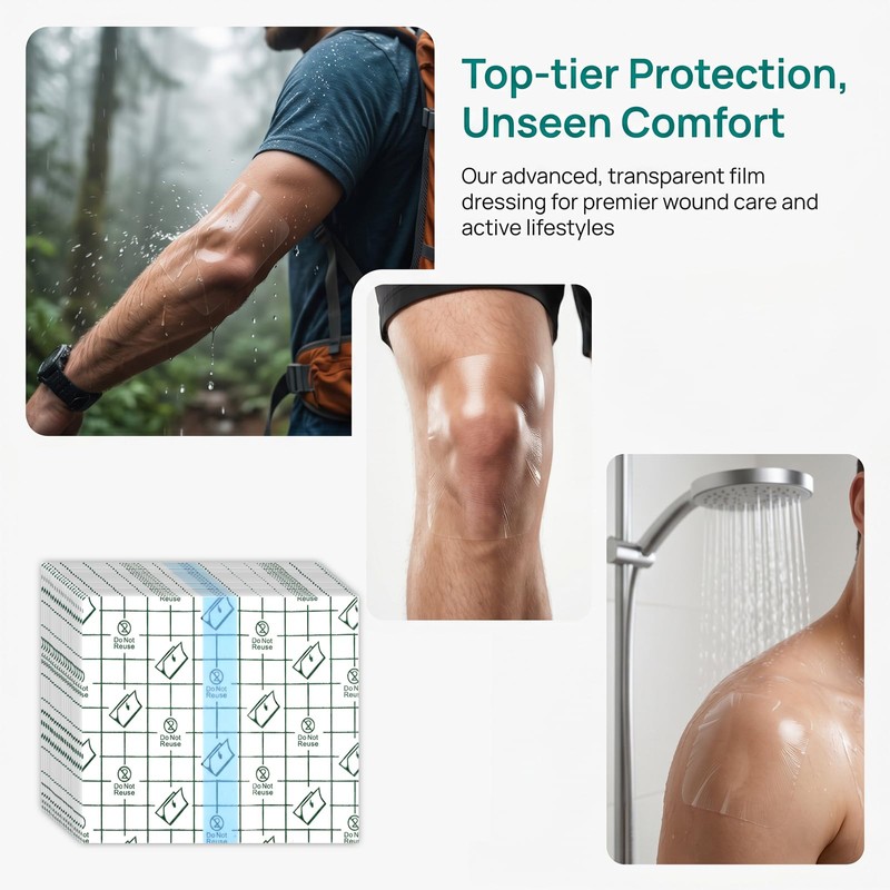 50 Waterproof Plasters, 10 x 12 cm Waterproof Transparent Bandage