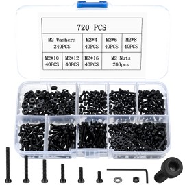 M2 Screws Set, 720 Pieces Cylinder Screws with Hexagon Socket Screws Nuts Set, Threaded Screws Machine Screws Assortment Set, Hexagon Socket Screws with Nuts Set